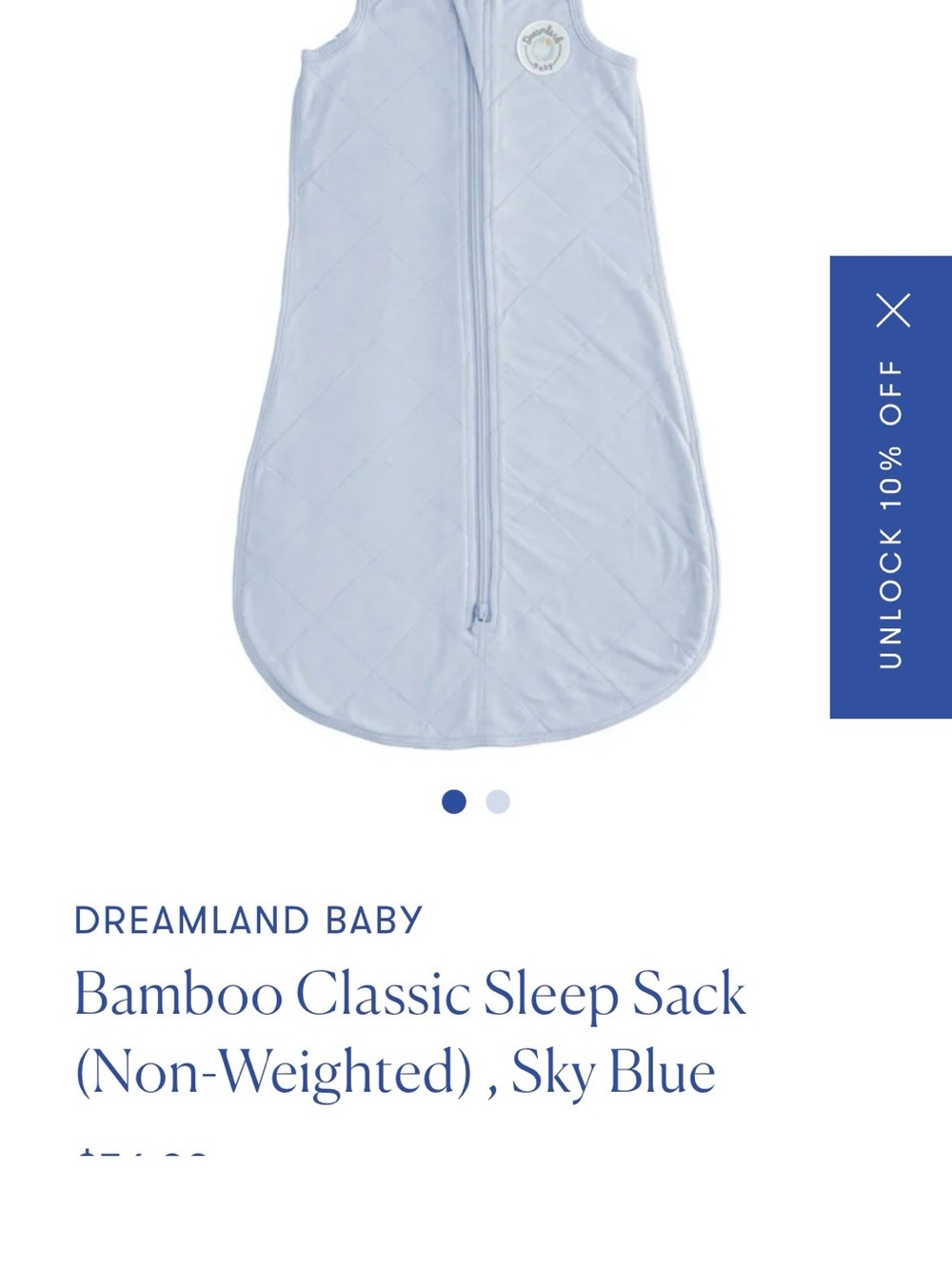 (Non weighted) Dreamland Baby Sky Blue Bamboo Classic Sleep Sack